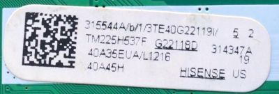 MAIN FUENTE (COMBO) PARA TV HISENSE ((ANDROID TV)) FHD / NUMERO DE PARTE 315544 / TP.MT9216T.PB703 / 314347 / 40A35EUA / 1P0509E0217801B0 / PANEL JHD396X1F01-TXL1/S0/GM/MCKD3A/ROH / DISPLAY V400HJ9-PE1 REV.C4 / MODELO 40A45H 40A35EUA - Imagen 3